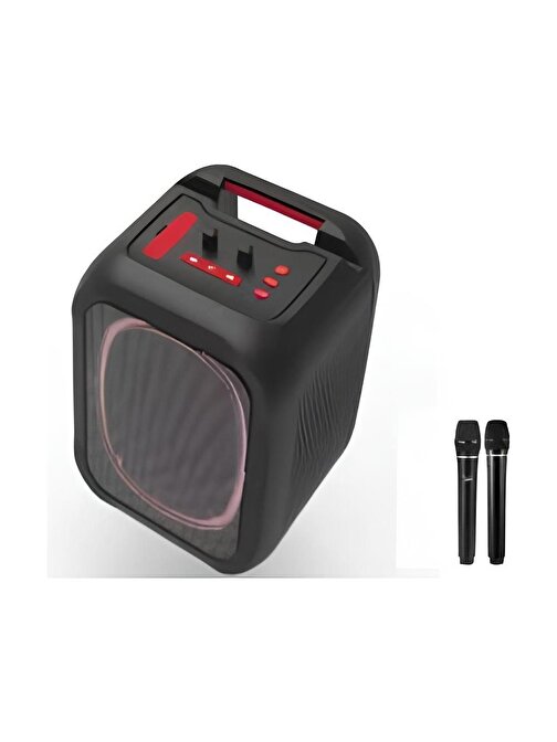 Cosmostech MS7K Büyük Kablosuz - Çift Mikrofon Karaoke- RGB Aydınlatma- NFC Taşınabilir Bluetooth Hoparlör Siyah