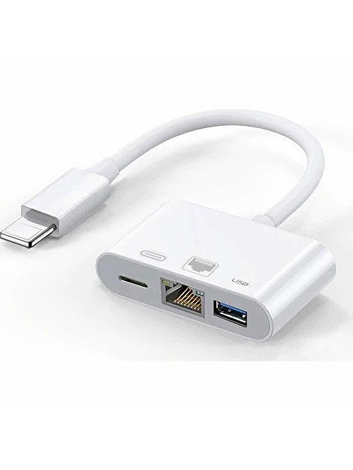 DAYTONA NK107 iPHONE LIGHTNING=>ETHERNET ÇEVİRİCİ (Giriş:iPHONE Lightning=>Çıkış:RJ45+USB+Lightning)