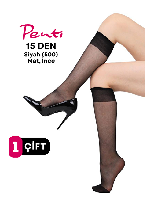Penti Süper 15 Den Mat İnce Diz Altı Çorap Siyah/Black (500)