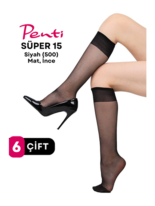 Penti Süper 15 Den Mat İnce Diz Altı Çorap Siyah/Black (500) 6 Çift