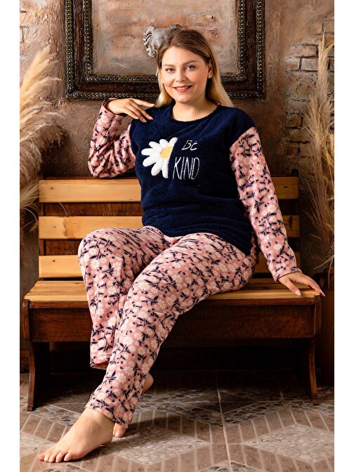 Nisanca Büyük Beden Peluş Polar Pijama Takımı- Kışlık Büyük Beden Kadın Pijama