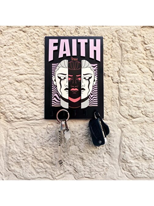CajuArt Urban Sokak Stili Tasarım Faith İnanç Duvar Askısı Anahtarlık Dekor