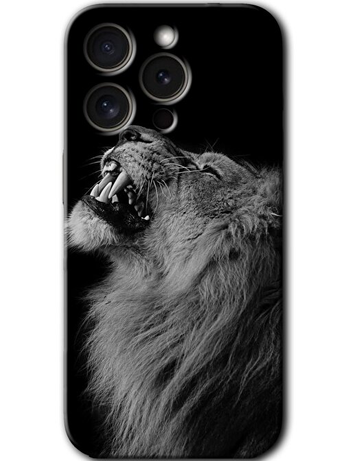 Gramaphone iPhone 15 Pro Uyumlu Kılıf HD Desen Baskılı Arka Kapak + Kırılmaz Cam - Lion