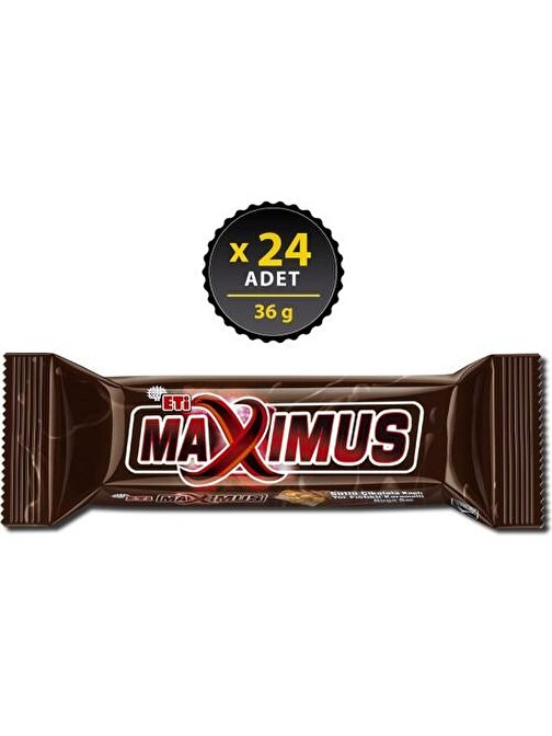 Eti Maximus Sütlü Çikolata Kaplı Yer Fıstıklı Karamelli Nuga Bar 36 gr x 24 Adet