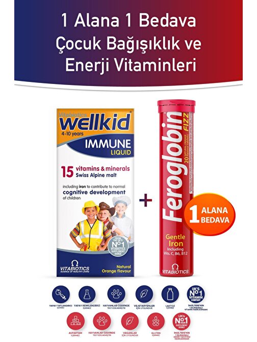 Wellkid Immune Liquid + Feroglobin Fizz Çocuk vitamin, demir vitamin takviyesi