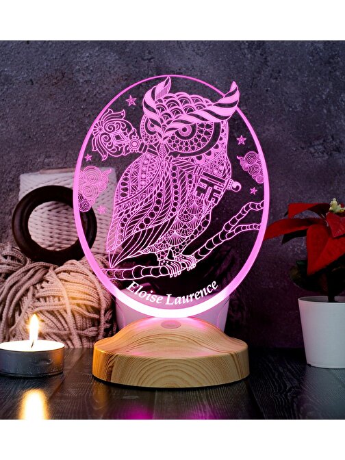 Sevgi Lambası Baykuş Kişiye Özel Led Lamba, Baykuş Tasarımlı 3D Gece Lambası, Baykuş Temalı Dekoratif Lamba, Baykuş Şekilli Hediye