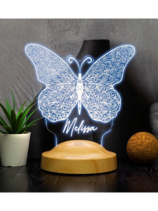 Sevgi Lambası Kelebekli, Kişiye Özel Kelebek Led Lamba, Kelebek Tasarımlı 3D Gece Lambası, Kelebek Desenli LED Masa Lambası