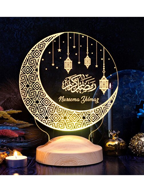 Sevgi Lambası Ramazan Hediyesi Kişiye Özel Kandilli Led Lamba, Ramazan Hediyeleri Hilal & Kandil Tasarımlı Hediyelik Gece Lambası