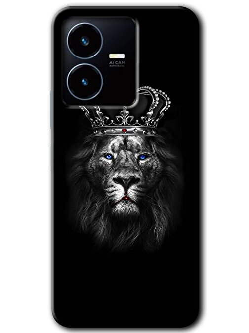 Gramaphone Vivo Y22s Kılıf HD Desen Baskılı Arka Kapak + Kırılmaz Cam - King Lion