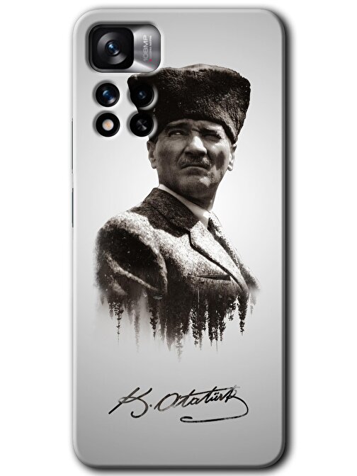 Gramaphone Redmi Note 11 Pro Plus 5G Kılıf HD Desen Baskılı Arka Kapak + Kırılmaz Cam - Mustafa Kemal Atatürk