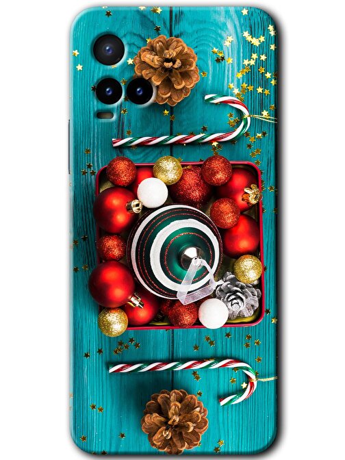 Gramaphone Vivo Y21 Kılıf HD Desen Baskılı Arka Kapak + Kırılmaz Cam - Christmas