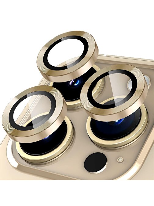 E2M Binano iPhone 15 Pro-Max Metal Ring Kamera Lens Koruyucu Gold