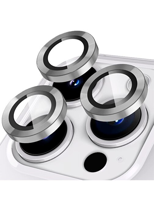 Binano iPhone 15 Pro - Max Metal Ring Kamera Lens Koruyucu Gümüş