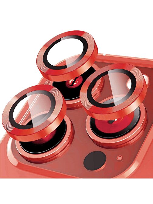 Binano iPhone 15 Pro - Max Metal Ring Kamera Lens Koruyucu Kırmızı