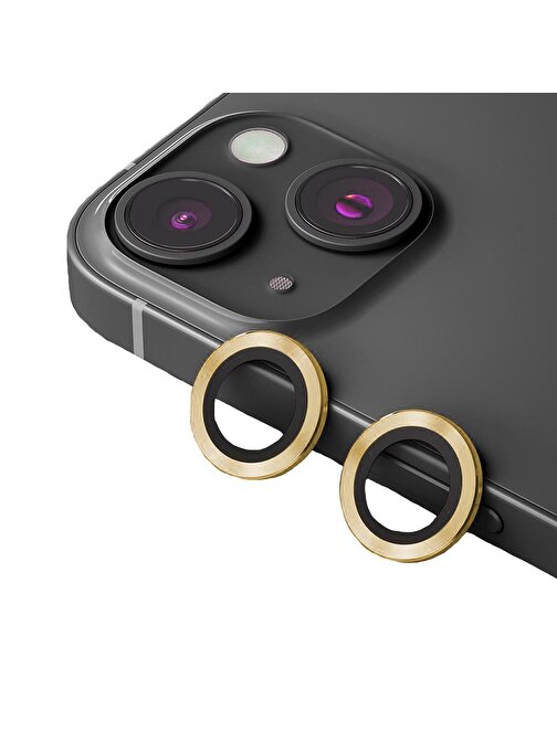 Binano iPhone 15 - 15 Plus Metal Ring Kamera Lens Koruyucu Gold