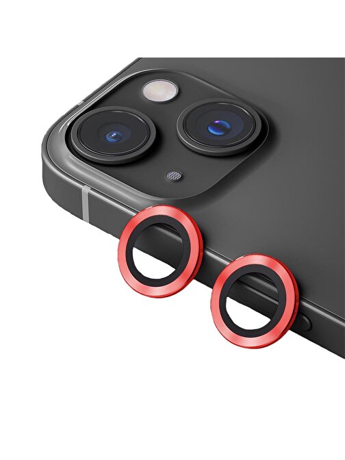 Binano iPhone 15 - 15 Plus Metal Ring Kamera Lens Koruyucu Kırmızı