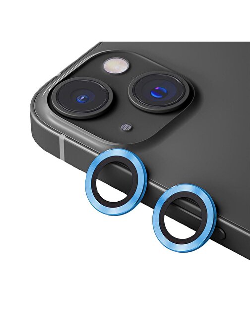 Binano iPhone 15 - 15 Plus Metal Ring Kamera Lens Koruyucu Mavi