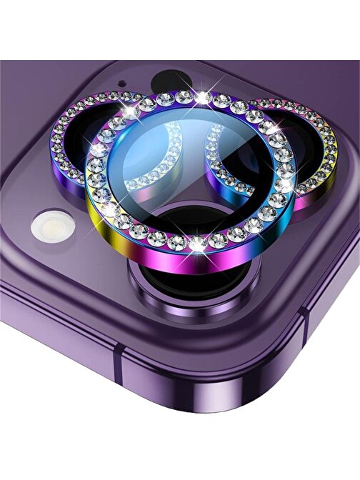Binano iPhone 15 - 15 Plus Taşlı Kamera Lens Koruyucu Çok Renkli