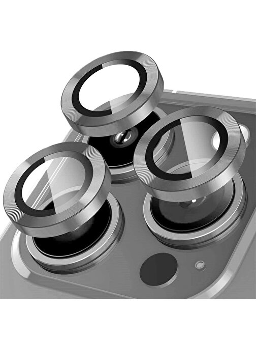 Binano iPhone 15 Pro - Max Metal Ring Kamera Lens Koruyucu Gri