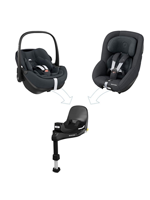 Maxi-Cosi Pearl SlideTech 360 Dönebilen Yatabilen Kızaklı İsofix Bazalı Bebek Oto Koltuğu 0-18 Kg Authentic Graphite