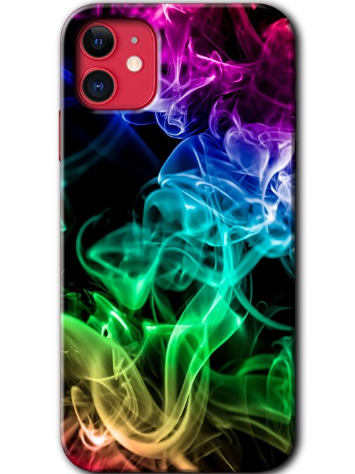 Gramaphone iPhone 11 Kılıf HD Desen Baskılı Arka Kapak + Kırılmaz Cam - Smoke Colorful