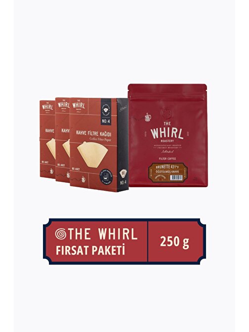 The Whirl Filtre Tanned 431°F Çekilmiş Kahve 250 gr + Filtre Kağıdı Hediye 80'li x 3 Adet