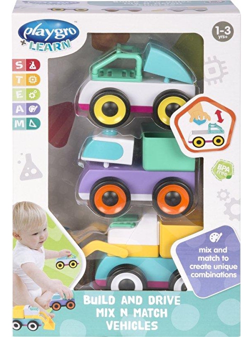 Playgro Build And Drive Mix 'N Match Araçlar İnşaat Seti 3'Lü 12 - 24 Ay