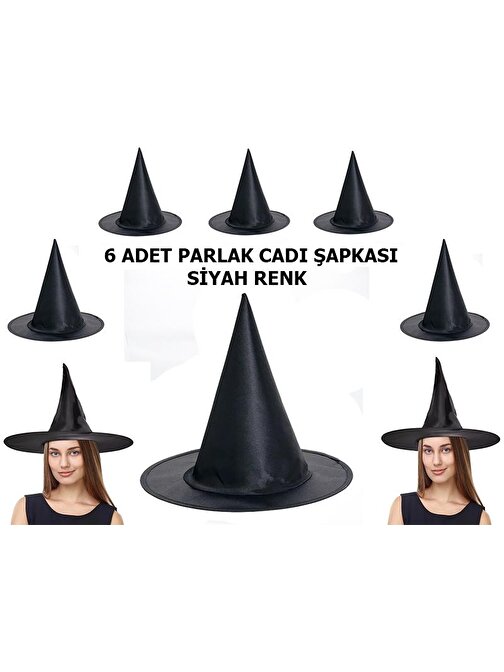 Himarry Halloween Siyah Renk Parlak Dralon Cadı Şapkası Yetişkin ve Çocuk Uyumlu 6 Adet