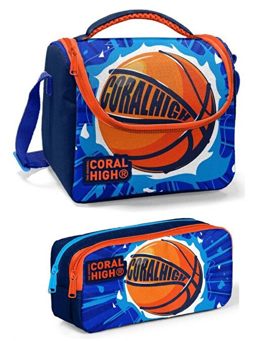 Coral High Erkek Çocuk Mavi Turuncu Basketbol Beslenme Çantası Seti