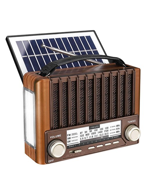 Mikado Mdr-310 Ahşap Usb- Tf Destekli Fm-Am-Sw+Bt+Solar 3 Band Klasik Radyo