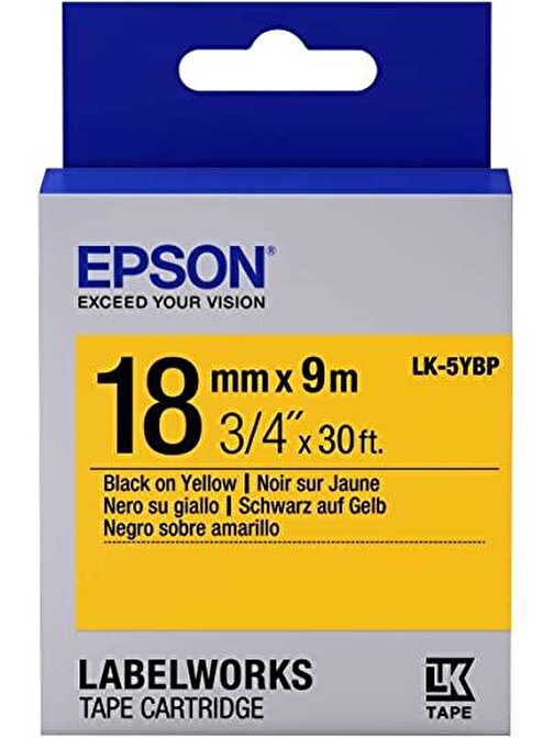 Epson LK-5YBP Pastel Siyahı Üzeri Sarı 18mm 9mt Etiket