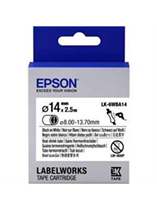 Epson LK-6WBA14 Isıyla Daralan Siyah Üzeri Beyaz 14MM 2,5mt Etiket