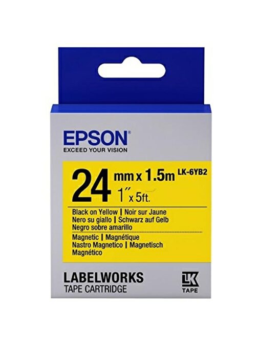 Epson LK-6YB2 Mıknatıslı Siyah Üzeri Sarı 24MM 1,5mt Etiket