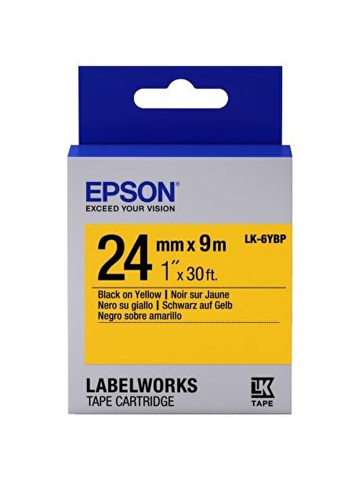 Epson LK-6YBP Pastel Siyah Üzeri Sarı 24MM 9mt Etiket