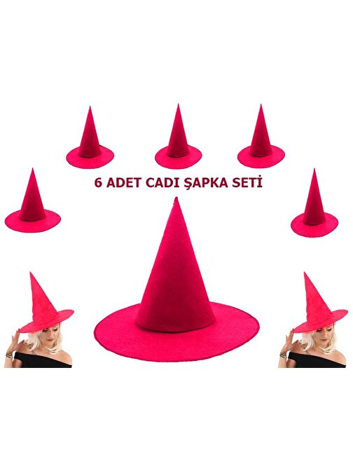 XMARKETTR Parti Aksesuar Pembe Fuşya Renk Keçe Cadı Şapkası Yetişkin Çocuk Uyumlu 6 Adet
