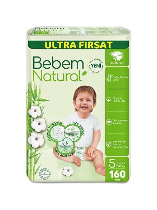 Bebem Natural 11 - 18 kg 5 Numara Ultra Fırsat Paketi Bebek Bezi 160 Adet