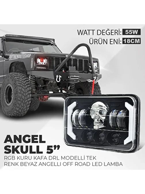 C9 Angel Skull Off Road Led Lambası 5'' Rgb Jeep Wrangler & Cherokee & Ln106 Uyumlu Far