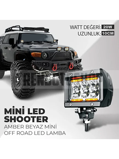 C9 20W 10 Cm 2 Li Amber-Beyaz Angellı Mini Shooter Off Road Led Lamba