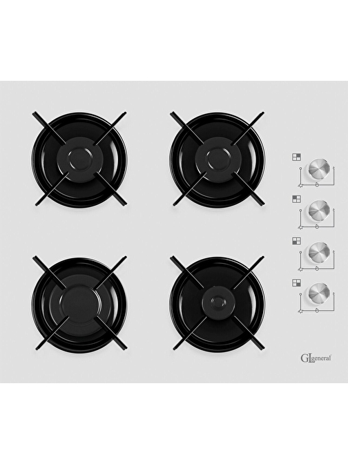 Gl General Glo 2240STB Düğmeli Cam Elektrikli Gaz Emniyetli Set Üstü Beyaz Ocak