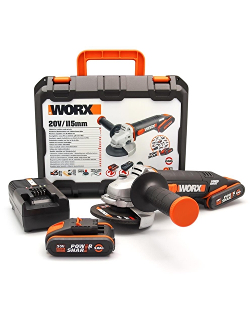 Worx Wx800 20Volt 2.0 Ah. Li-İon Çift Akülü 115Mm Profesyonel Şarjlı Avuç Taşlama