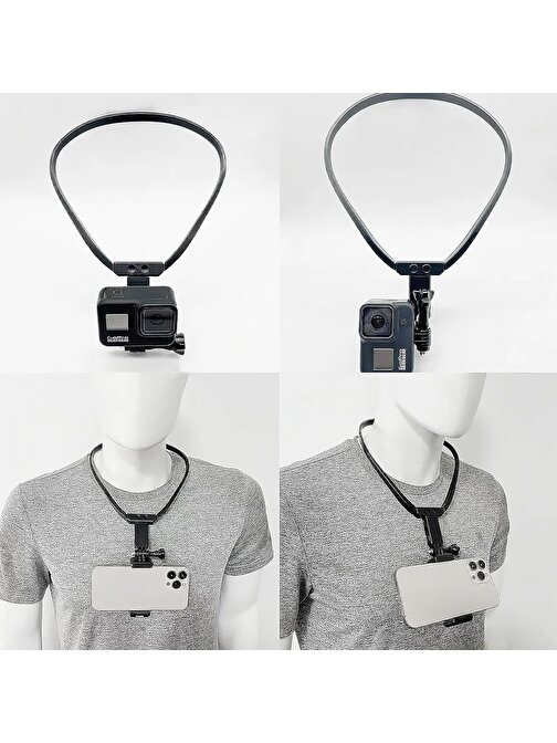 Coverzone Aksiyon Kamera Ve Telefon Tutucu Boyun Askısı Gezi Seyahat Ve Sürüşlerde Kullanmak İçin Boyundan Kayıt Aparatı Cep Telefonu Boyun Tutucu Kullanımı Kolay