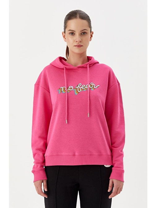 No Fear Kadın Sweatshirt Kapüşonlu Fuşya 72508 Pembe L