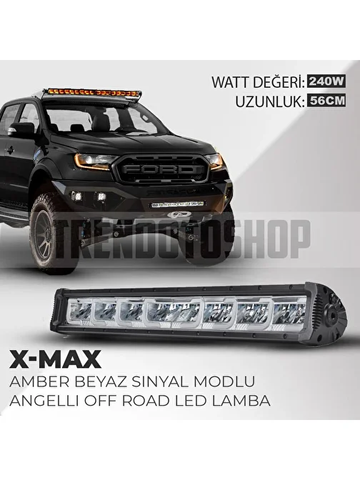 C9 X-Max Off Road Led Bar Angelli Si̇nyal Modlu Amber Beyaz 56 Cm