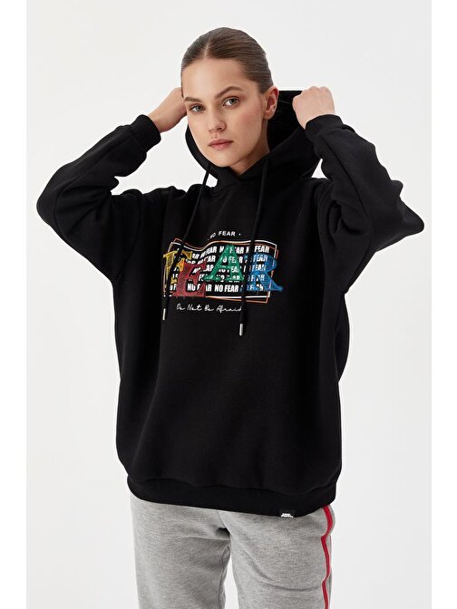 No Fear Kadın Sweatshirt Oversize Kapüşonlu Siyah 72476 Siyah M