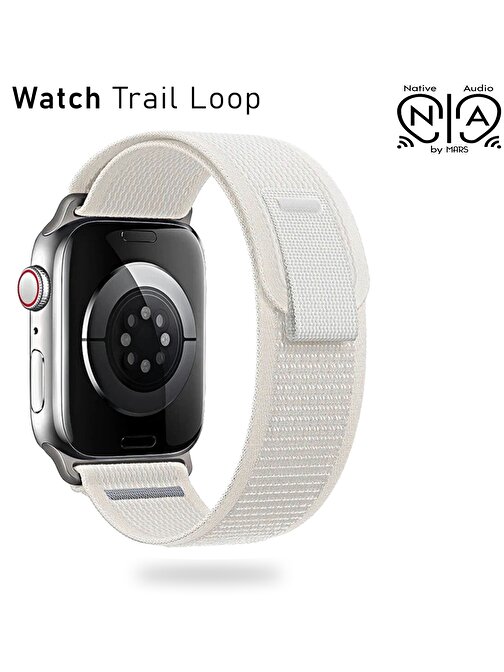 Native Audio Apple Watch 42 - 44 - 45 - 49 mm Silikon Loop Örgü İşlemeli Akıllı Saat Kordonu Beyaz