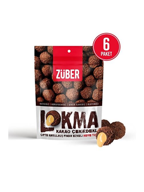 Züber Lokma Kakao Çekirdeği Kaplı Fındık Ezmeli Meyve Topu 96G X 6 Paket