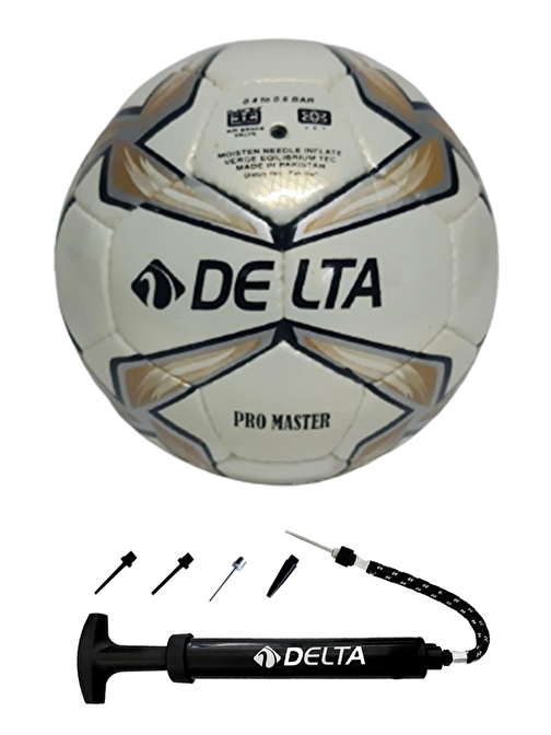 Delta Pro Master El Dikişli 5 Numara Dura-Strong Futbol Topu + Çok Fonksiyonlu Top Pompası İkili Set