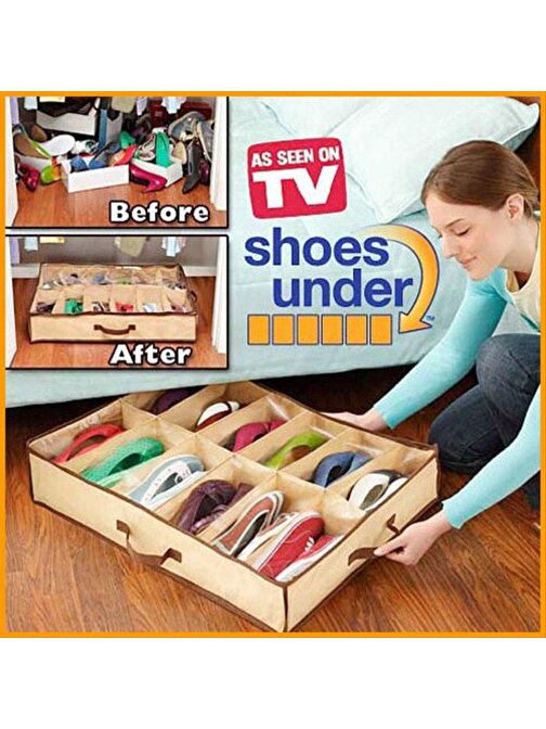 Go İthalat Ayakkabı Saklama Çantası 12 Bölmeli Shoes Under (3877)