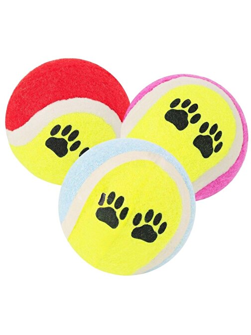 3&amp;apos;lü Renkli Desenli Tenis Topu Kedi Köpek Oyuncağı (3877)