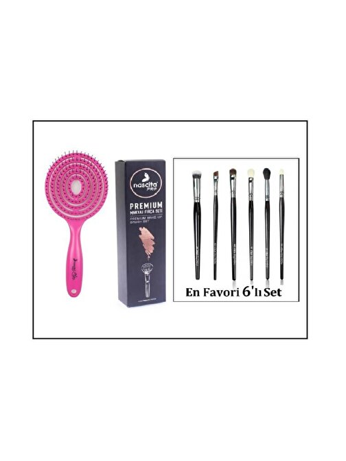 Nascita Pro11 Lollipop Açma/Tarama Fırçası Pembe & Premıum NasBrushSet110 Makyaj Fırça Seti 6'lı